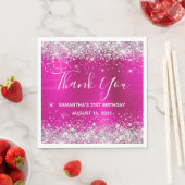 Serviette En Papier Parties scintillant d'argent rose chaud 21e annive (En situation)