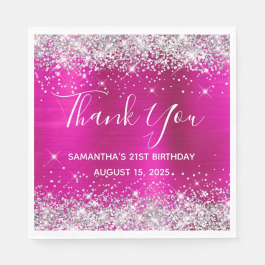 Serviette En Papier Parties scintillant d'argent rose chaud 21e annive (Devant)