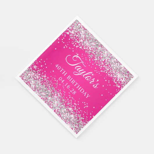 Serviette En Papier Parties scintillant d'argent rose chaud 40e annive (Coin)