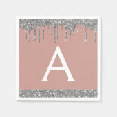 Serviette En Papier Parties scintillant d'argent rose pâle Monogramme  (Devant)