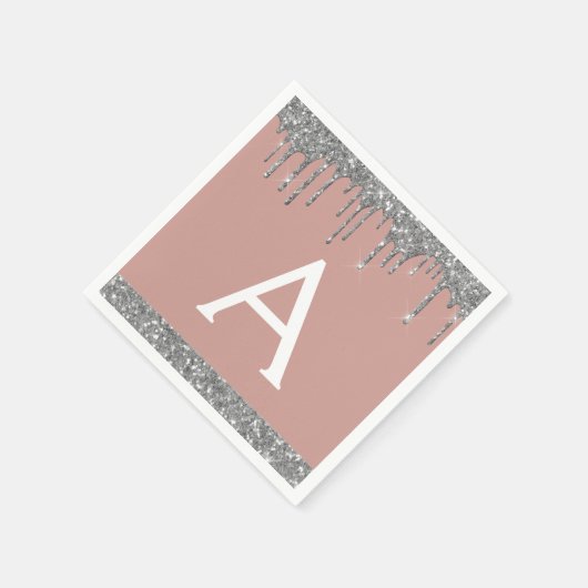 Serviette En Papier Parties scintillant d'argent rose pâle Monogramme  (Coin)