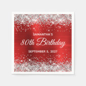 Serviette En Papier Parties scintillant d'argent Rouge huile 80e anniv (Devant)