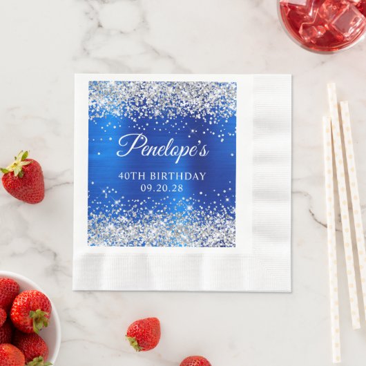 Serviette En Papier Parties scintillant d'argent Royal Blue Foil 40e a (En situation)
