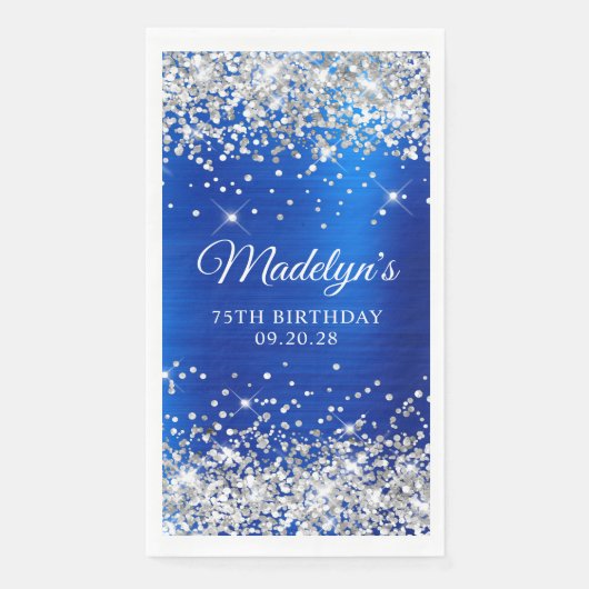 Serviette En Papier Parties scintillant d'argent Royal Blue Foil 75e a (Devant)