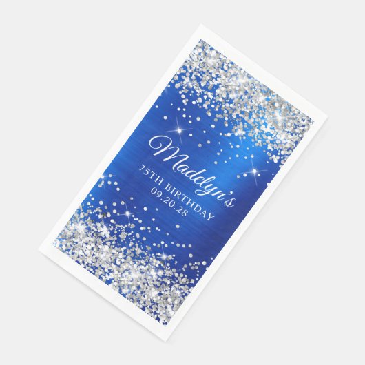 Serviette En Papier Parties scintillant d'argent Royal Blue Foil 75e a (Coin)