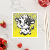 Serviette En Papier Parties scintillant d'argent sur Jaune avec vache  (En situation)