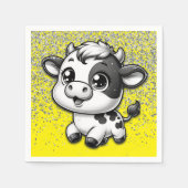 Serviette En Papier Parties scintillant d'argent sur Jaune avec vache  (Devant)