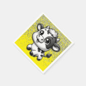 Serviette En Papier Parties scintillant d'argent sur Jaune avec vache  (Coin)