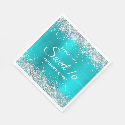 Serviette En Papier Parties scintillant d'argent Turquoise bleu Ombre  (Coin)