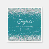 Serviette En Papier Parties scintillant d'argent Turquoise foncé 50e a (Devant)