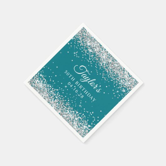 Serviette En Papier Parties scintillant d'argent Turquoise foncé 50e a (Coin)