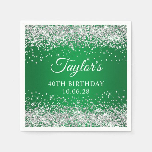 Serviette En Papier Parties scintillant d'argent vert Ombre 40e annive (Devant)