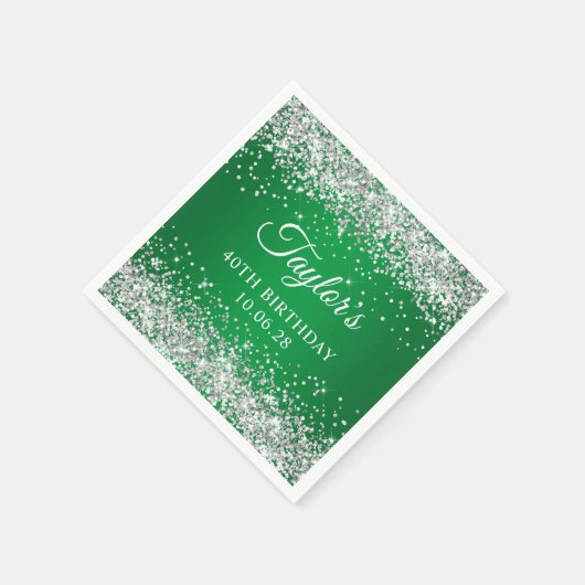 Serviette En Papier Parties scintillant d'argent vert Ombre 40e annive (Coin)