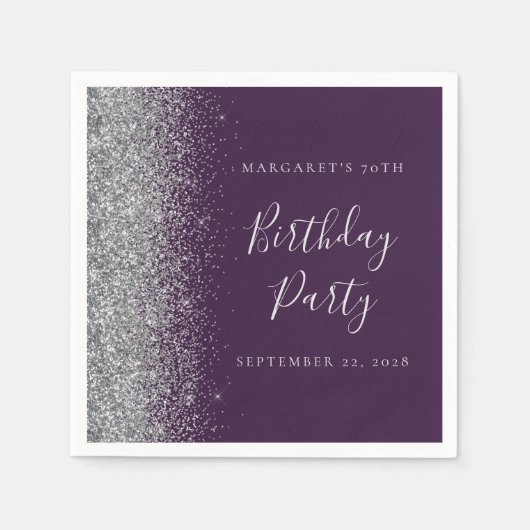 Serviette En Papier Parties scintillant d'argent violet 70e anniversai (Devant)