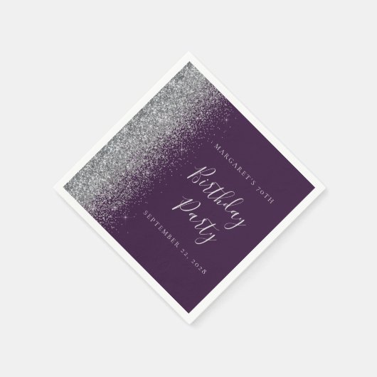 Serviette En Papier Parties scintillant d'argent violet 70e anniversai (Coin)