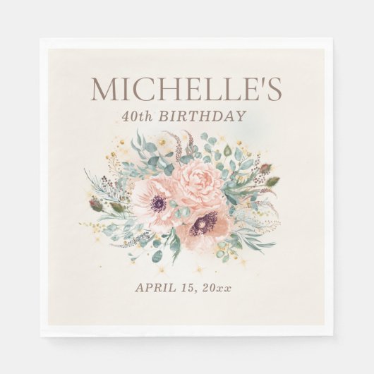 Serviette En Papier Parties scintillant de feuillage rose 40e annivers (Devant)