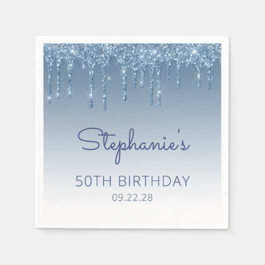 Serviette En Papier Parties scintillant de goutte bleue Glam 50e fête  (Devant)