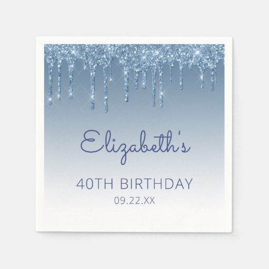 Serviette En Papier Parties scintillant de goutte bleue Glam fête d'an (Devant)