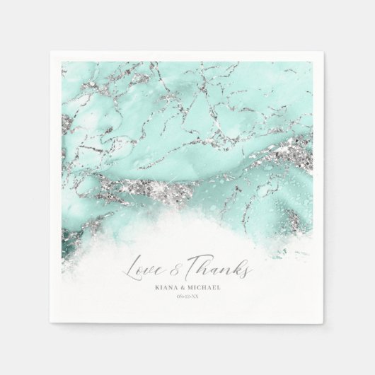 Serviette En Papier Parties scintillant de marbre Mariage Turquoise Si (Devant)