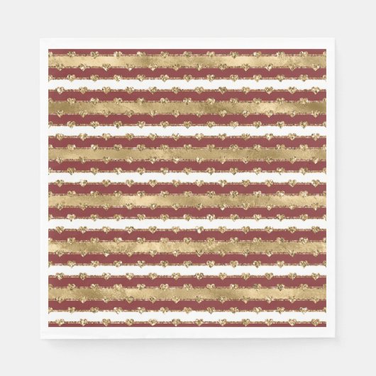 Serviette En Papier Parties scintillant de Noël Gold Red Hearts Stripe (Devant)