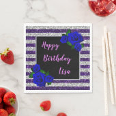 Serviette En Papier Parties scintillant de rayures d'argent violet Ros (En situation)