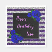 Serviette En Papier Parties scintillant de rayures d'argent violet Ros (Devant)