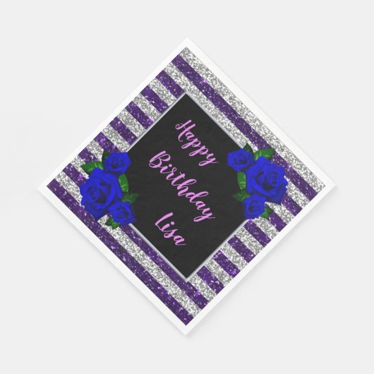 Serviette En Papier Parties scintillant de rayures d'argent violet Ros (Coin)