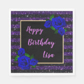 Serviette En Papier Parties scintillant de rayures noires violet Roses (Devant)