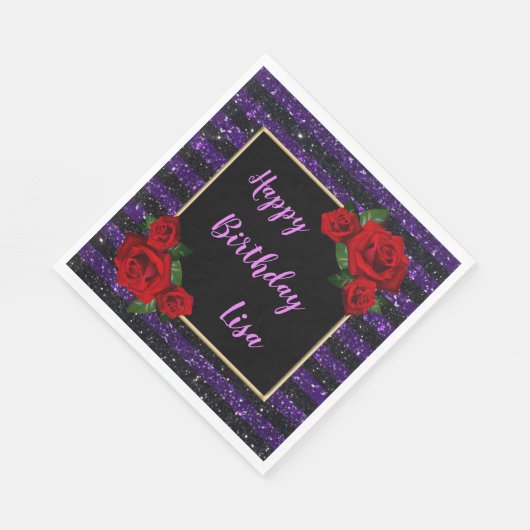 Serviette En Papier Parties scintillant de rayures pourpres noires Ros (Coin)