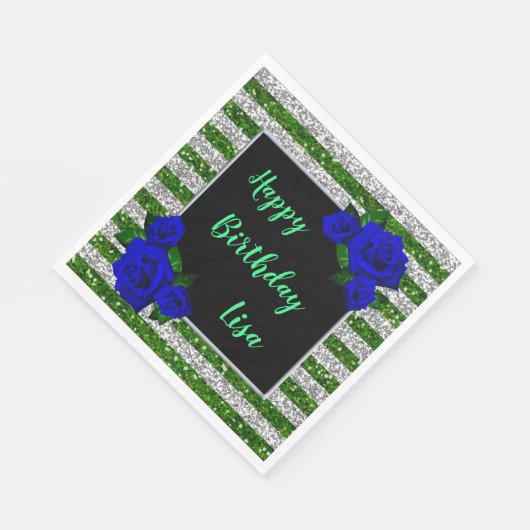 Serviette En Papier Parties scintillant des rayures d'argent vert Rose (Coin)