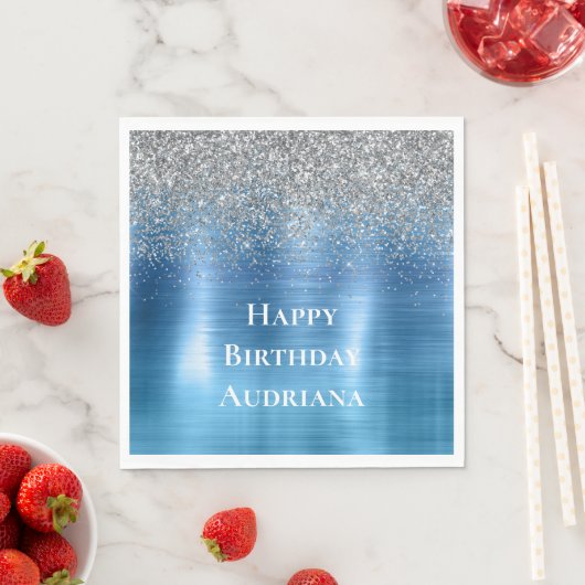 Serviette En Papier Parties scintillant d'étincelle en argent bleu per (En situation)