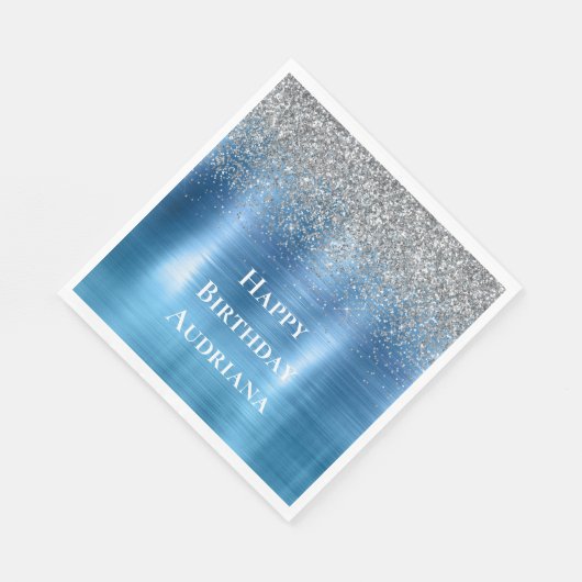 Serviette En Papier Parties scintillant d'étincelle en argent bleu per (Coin)