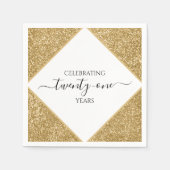 Serviette En Papier Parties scintillant d'or 21e anniversaire Joyeux f (Devant)