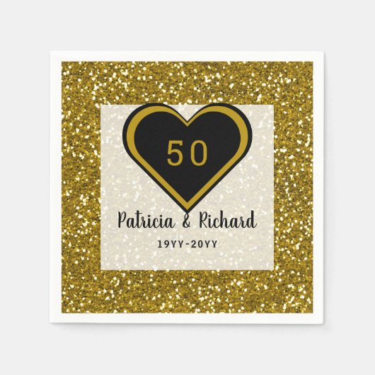 Serviette En Papier Parties scintillant d'or 50e anniversaire Mariage (Devant)