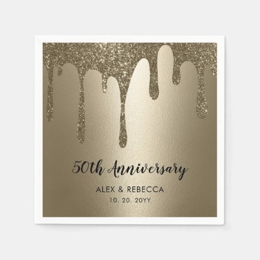Serviette En Papier Parties scintillant d'or 50e anniversaire Mariage (Devant)