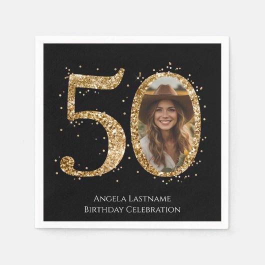 Serviette En Papier Parties scintillant d'or adulte 50e anniversaire P (Devant)