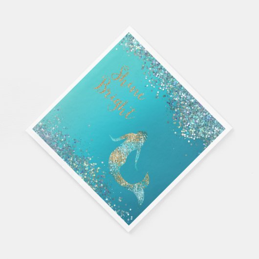 Serviette En Papier Parties scintillant d'or Aqua étincelle Mermaid (Coin)