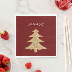 Serviette En Papier Parties scintillant d'or Arbre de Noël Rouge Paix