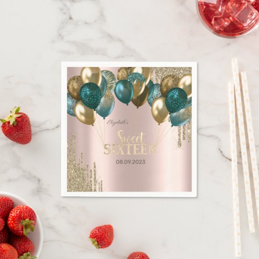 Serviette En Papier Parties scintillant d'or Ballons Rose Gold Sweet 1 (En situation)