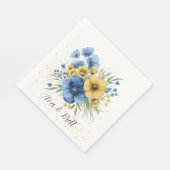 Serviette En Papier Parties scintillant d'or bleu marine et jaune Flor (Coin)