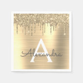 Serviette En Papier Parties scintillant d'or brossé Nom du monogramme  (Devant)