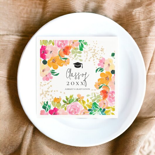 Serviette En Papier Parties scintillant d'or classe botanique florale