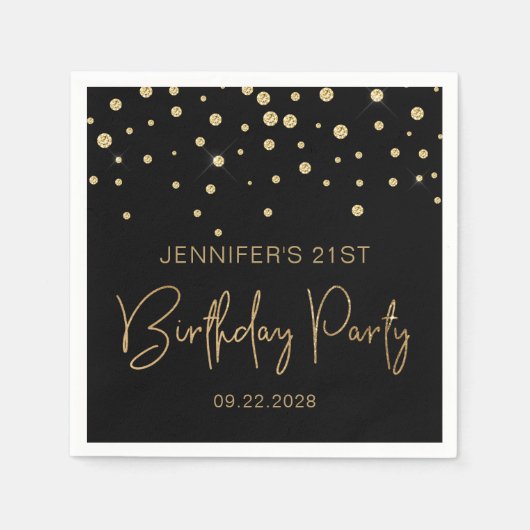 Serviette En Papier Parties scintillant d'or Confetti 21e fête d'anniv (Devant)
