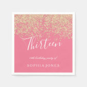 Serviette En Papier Parties scintillant d'or Confetti rose 13e anniver (Devant)