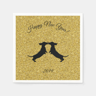 Serviette En Papier Parties scintillant d'or Dachshund Nouvel An