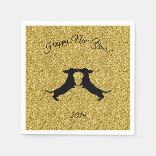 Serviette En Papier Parties scintillant d'or Dachshund Nouvel An (Devant)