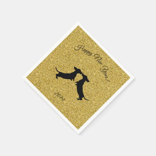 Serviette En Papier Parties scintillant d'or Dachshund Nouvel An (Coin)