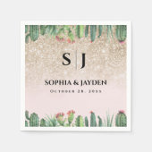 Serviette En Papier Parties scintillant d'or de Cactus Mariage glam gl (Devant)