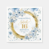 Serviette En Papier Parties scintillant d'or de Sweet sixteen bleu cla (Devant)