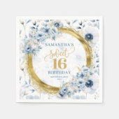 Serviette En Papier Parties scintillant d'or en Sweet sixteen bleu Dus (Devant)